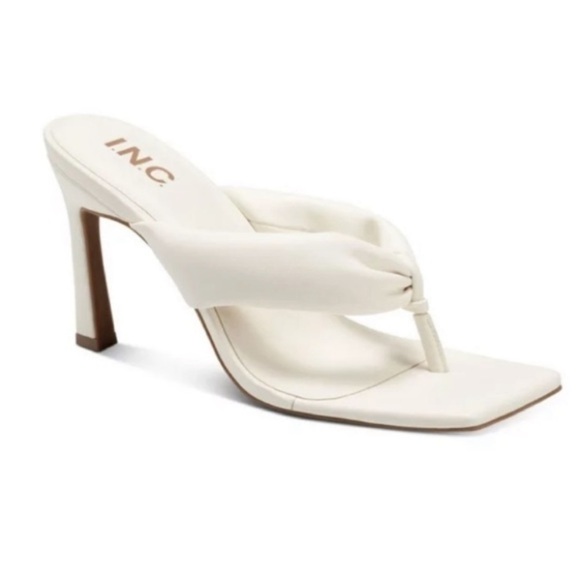 INC International Concepts Shoes - White faux leather square toed heeled sandals by I.N.C